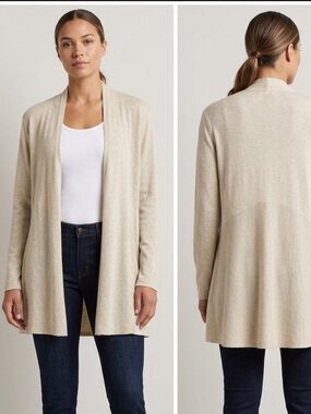Eileen Fisher Open Front Cardigan Cream Italian Yarn Size XL